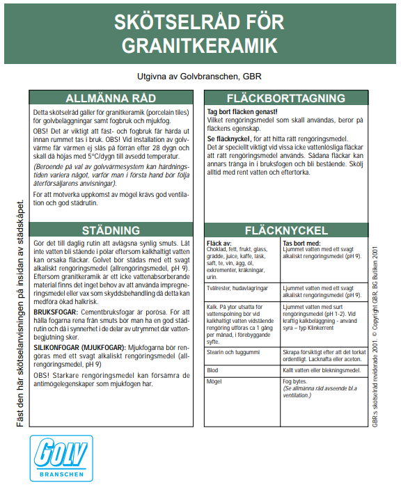 Skötselråd för Granitkeramik